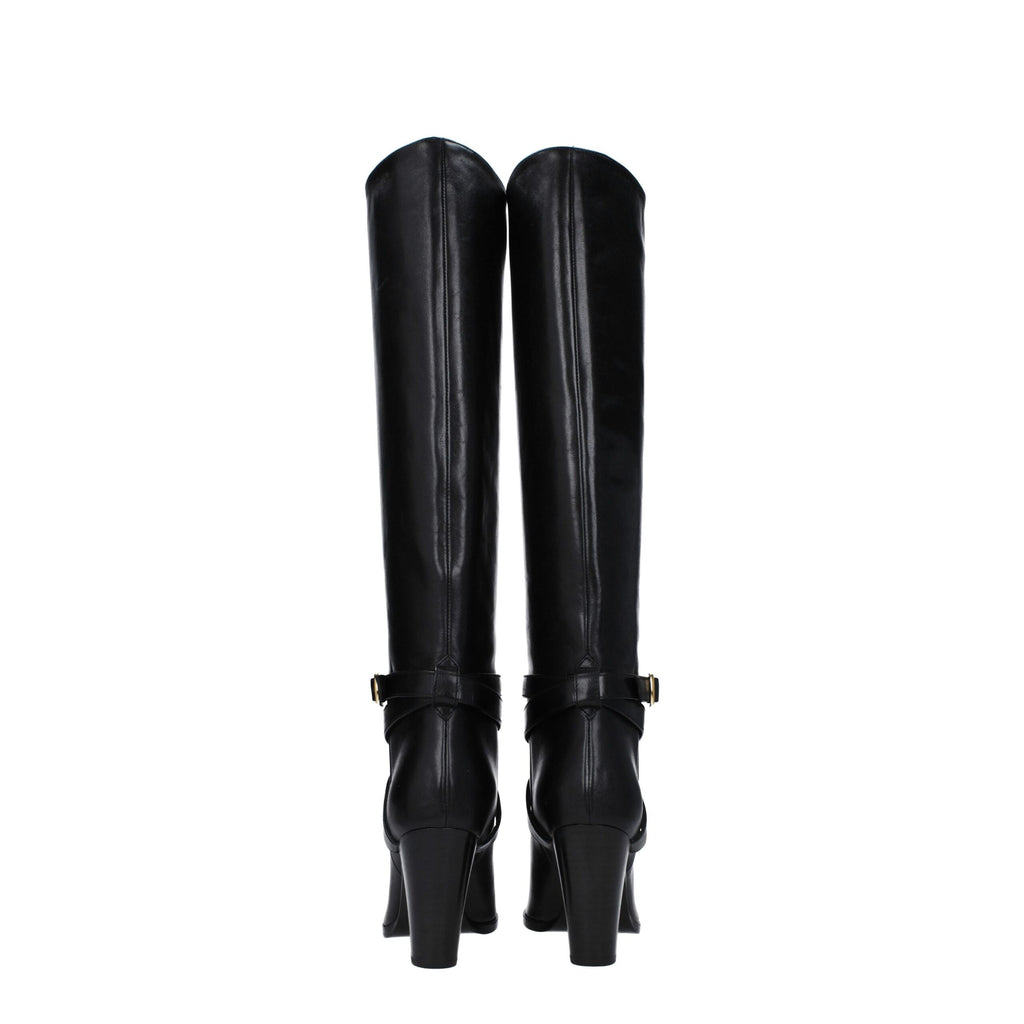 Black Leather High Heel Boots