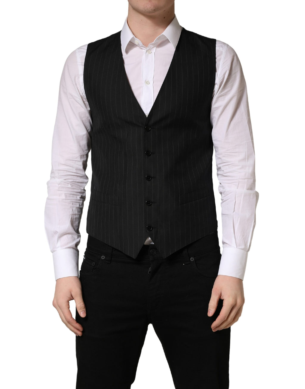Black Stripe Single Breasted Waistcoat Vest