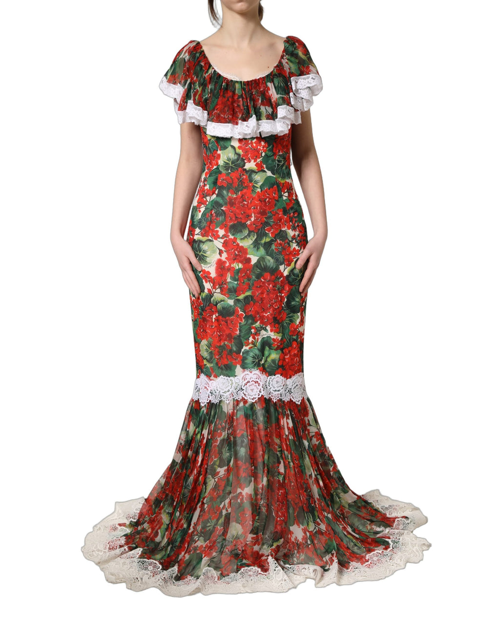 Multicolor Geranium Flower Lace Maxi Dress