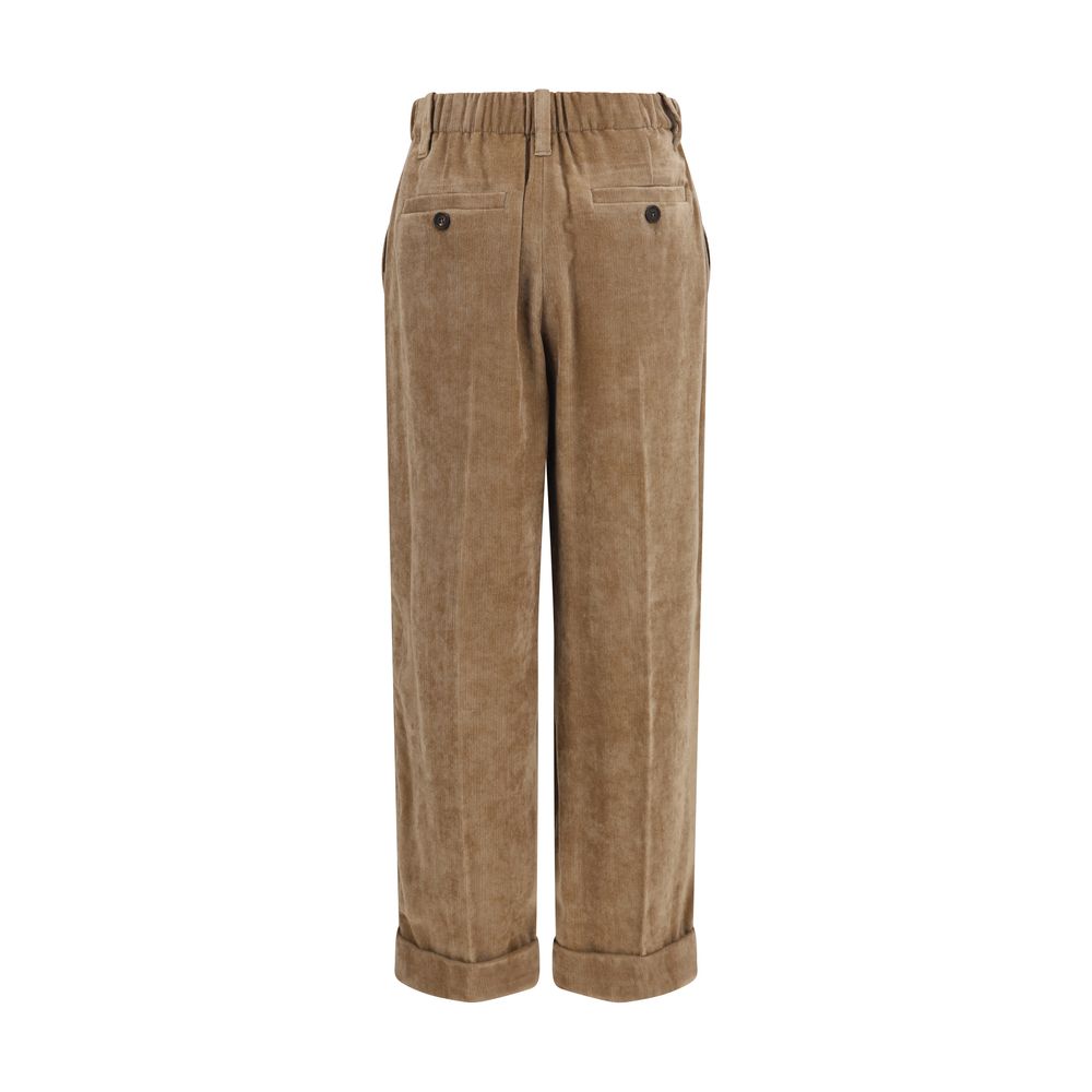Brown Viscose Casual Pants