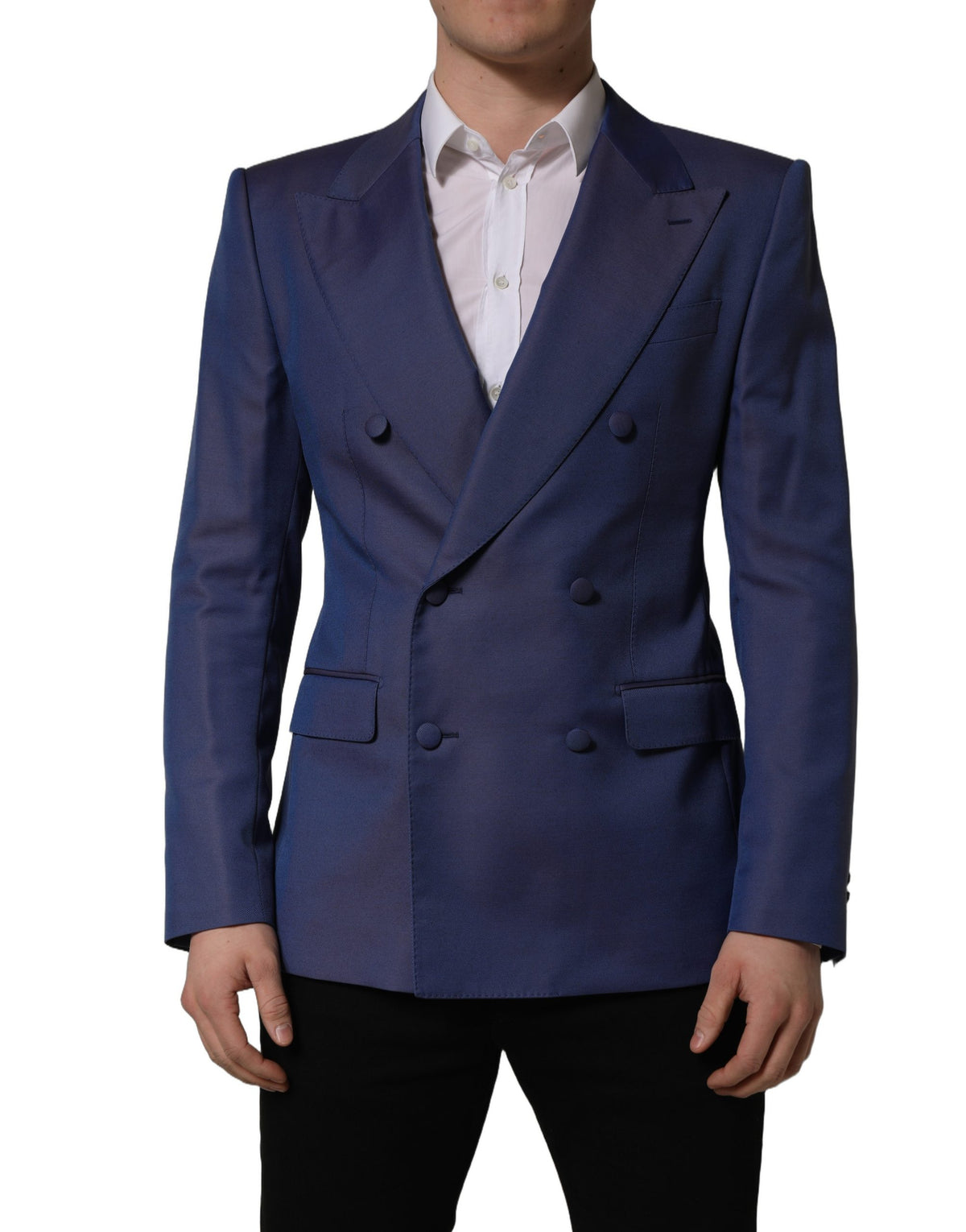 Blue Wool Double Breasted Men Blazer Jacket