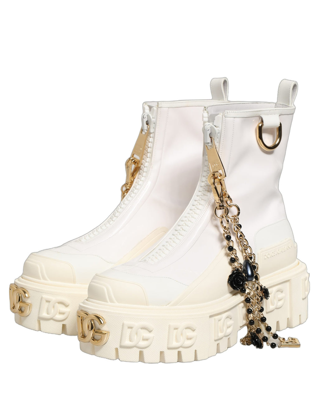 White Leather Rubber Logo Ankle Boots Shoes