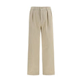 Beige Cotton Casual Pants