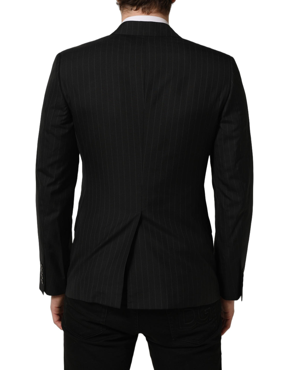 Dark Gray Stripes Wool Single Breasted Blazer