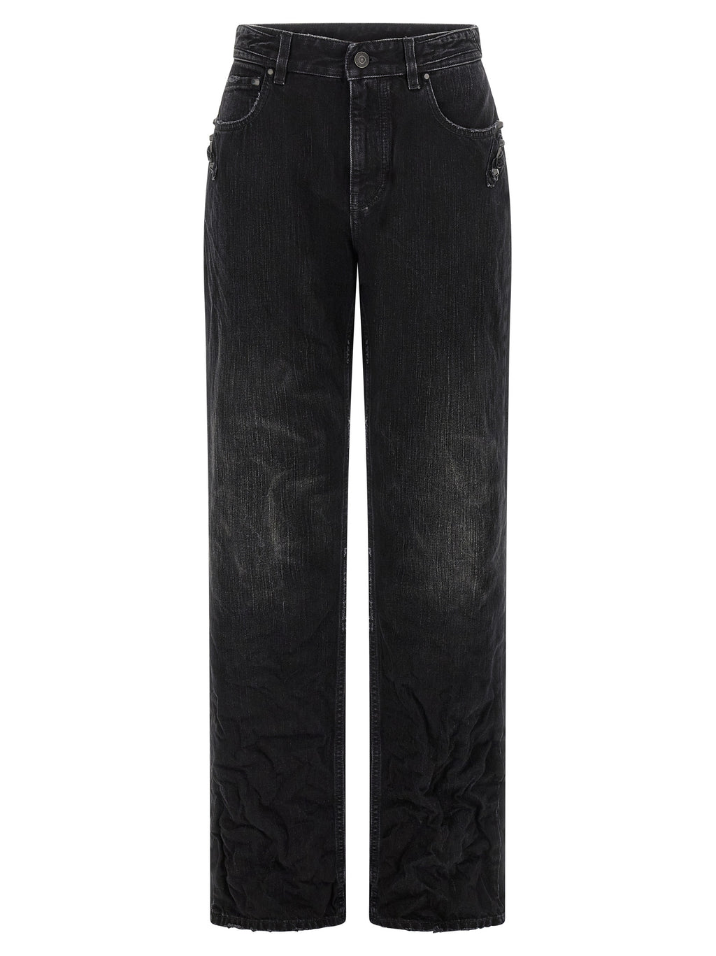 Black Cotton Straight-Leg Jeans