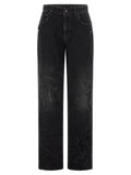Black Cotton Straight-Leg Jeans