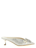 Silver Tencel Mid Heel Pumps