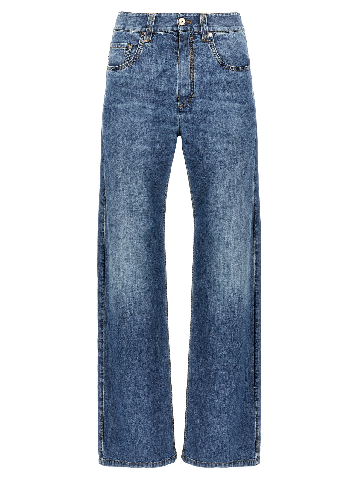 Blue Cotton Straight-Leg Jeans