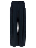Blue Cotton Casual Pants
