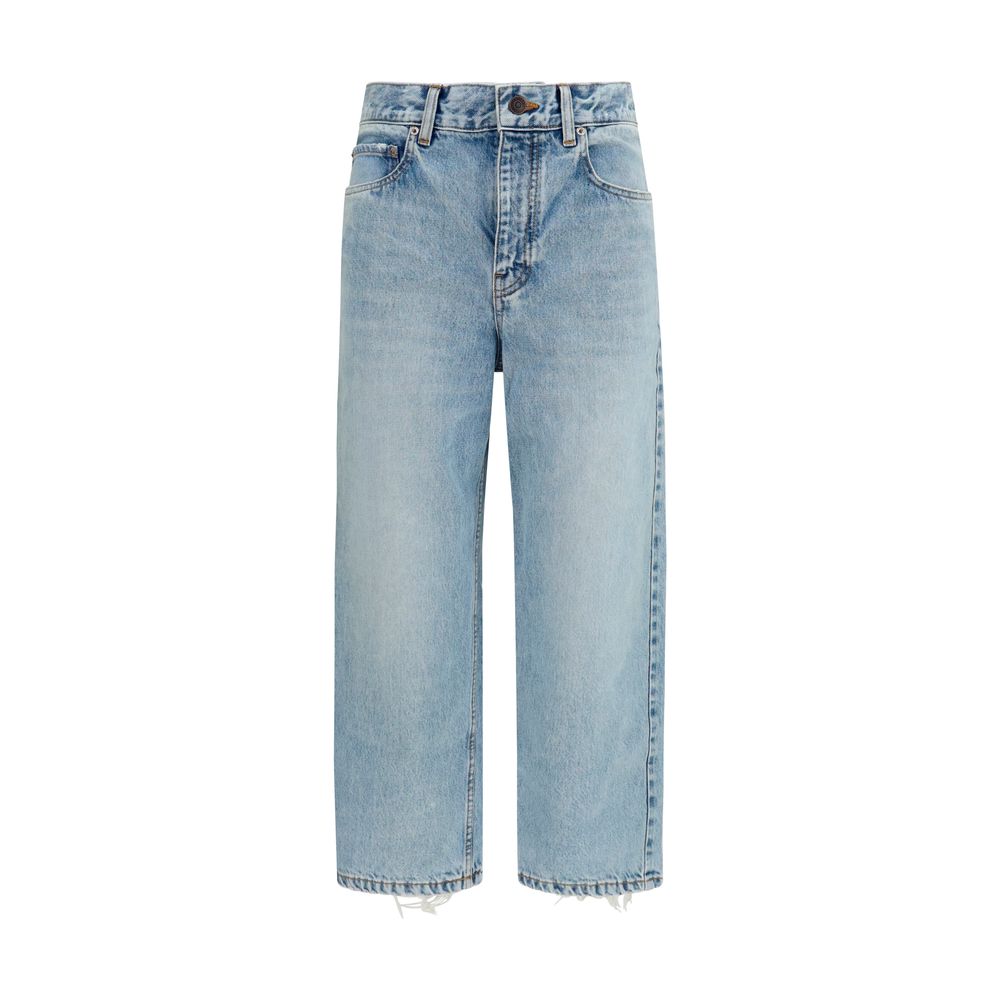 Blue Cotton Cropped Jeans
