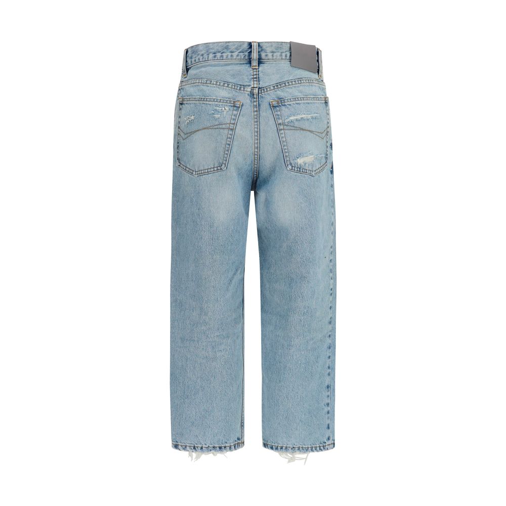 Blue Cotton Cropped Jeans