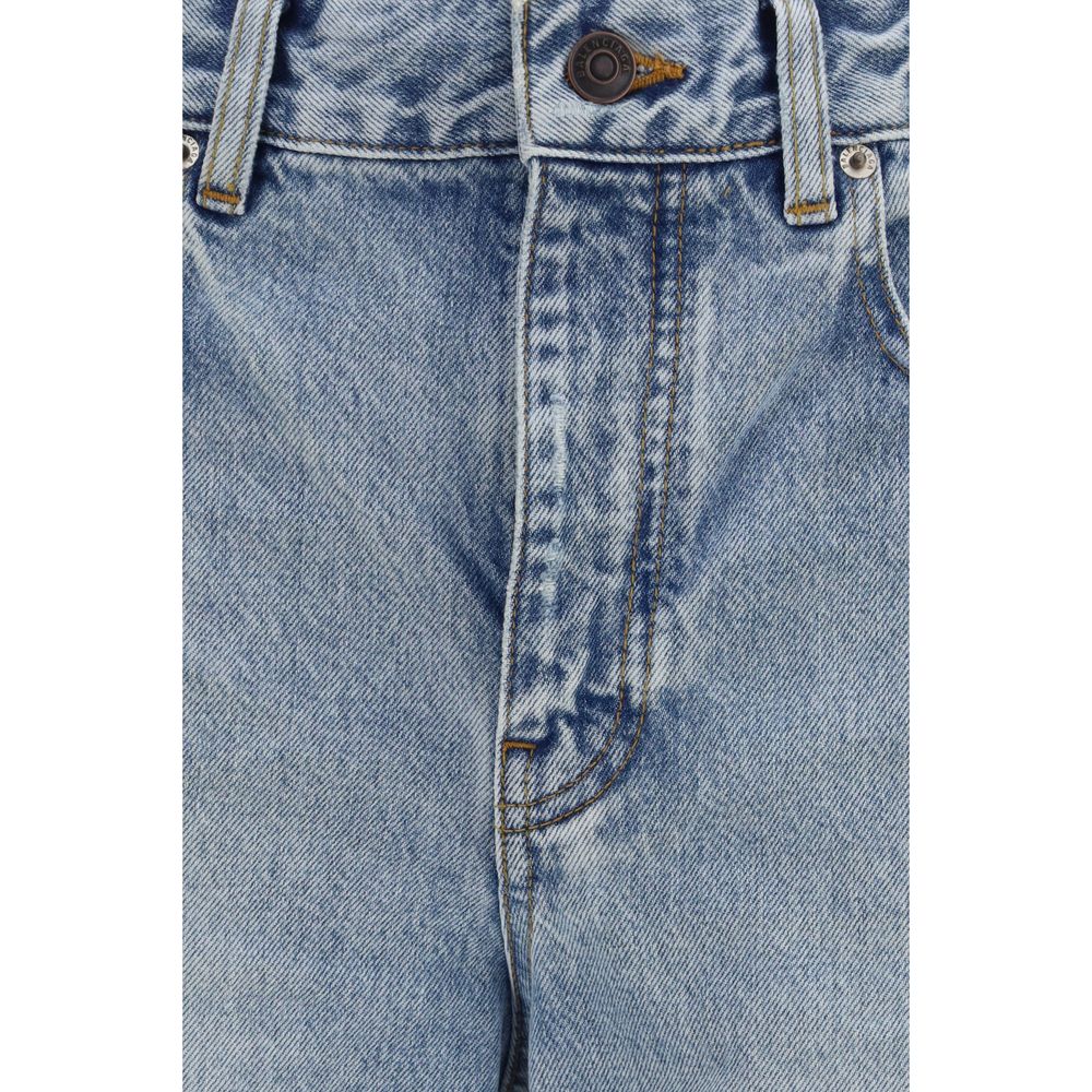 Blue Cotton Cropped Jeans