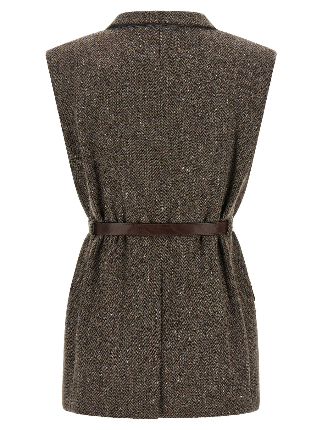 Brown Virgin Wool Sleeveless Jacket
