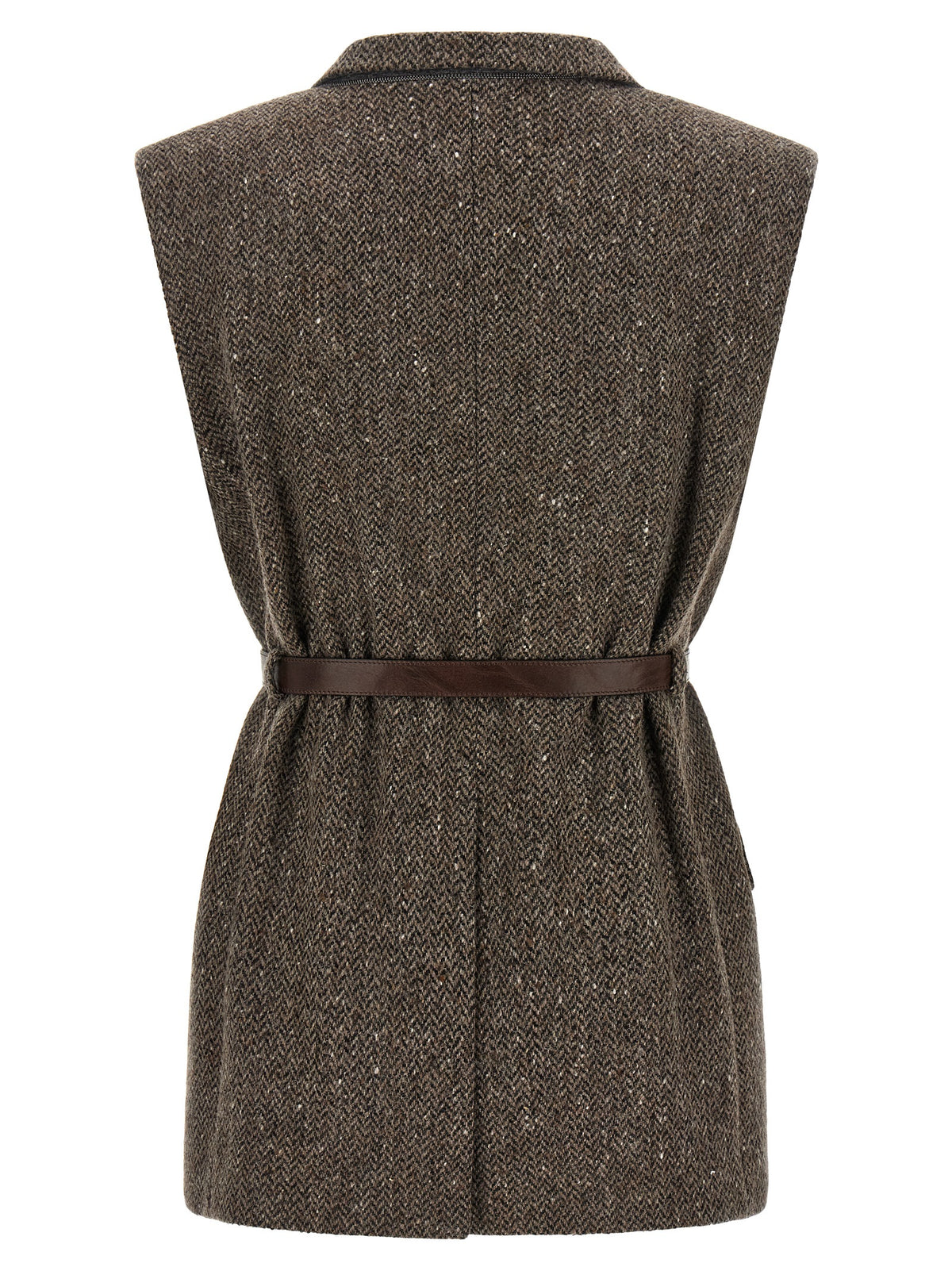 Brown Virgin Wool Sleeveless Jacket