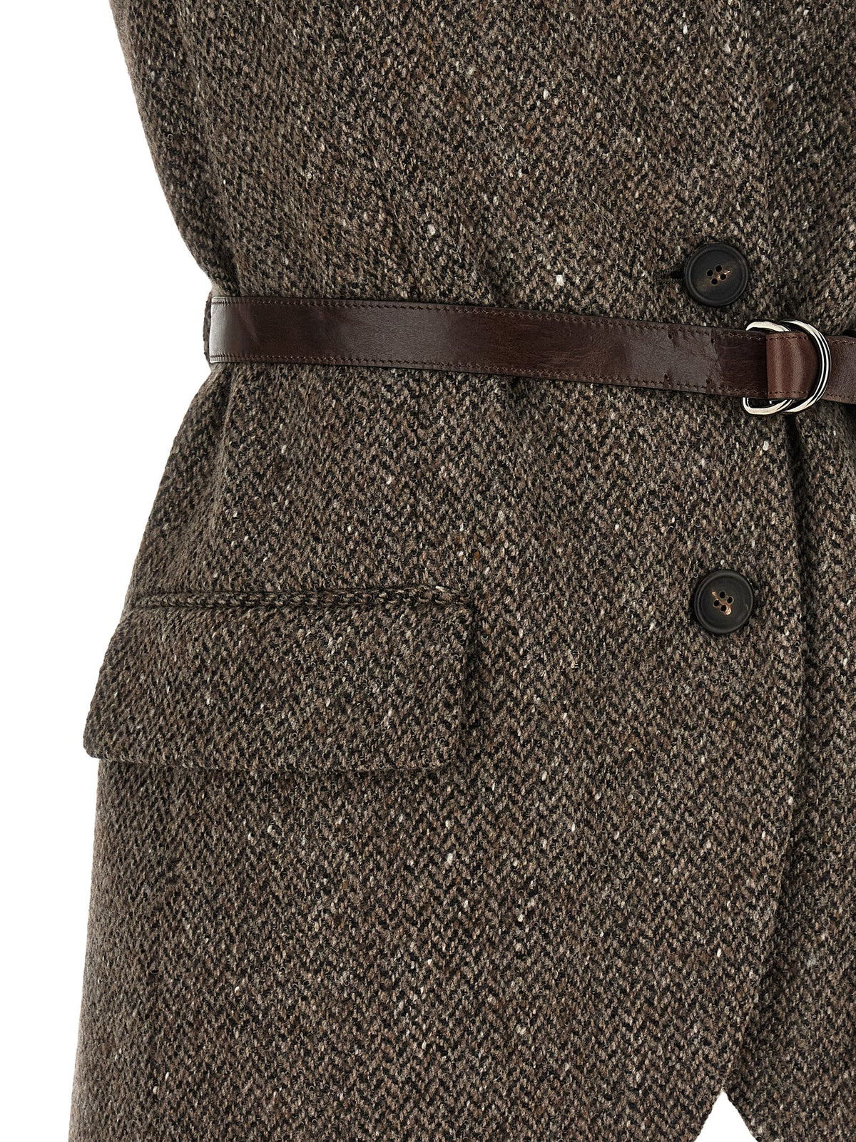 Brown Virgin Wool Sleeveless Jacket