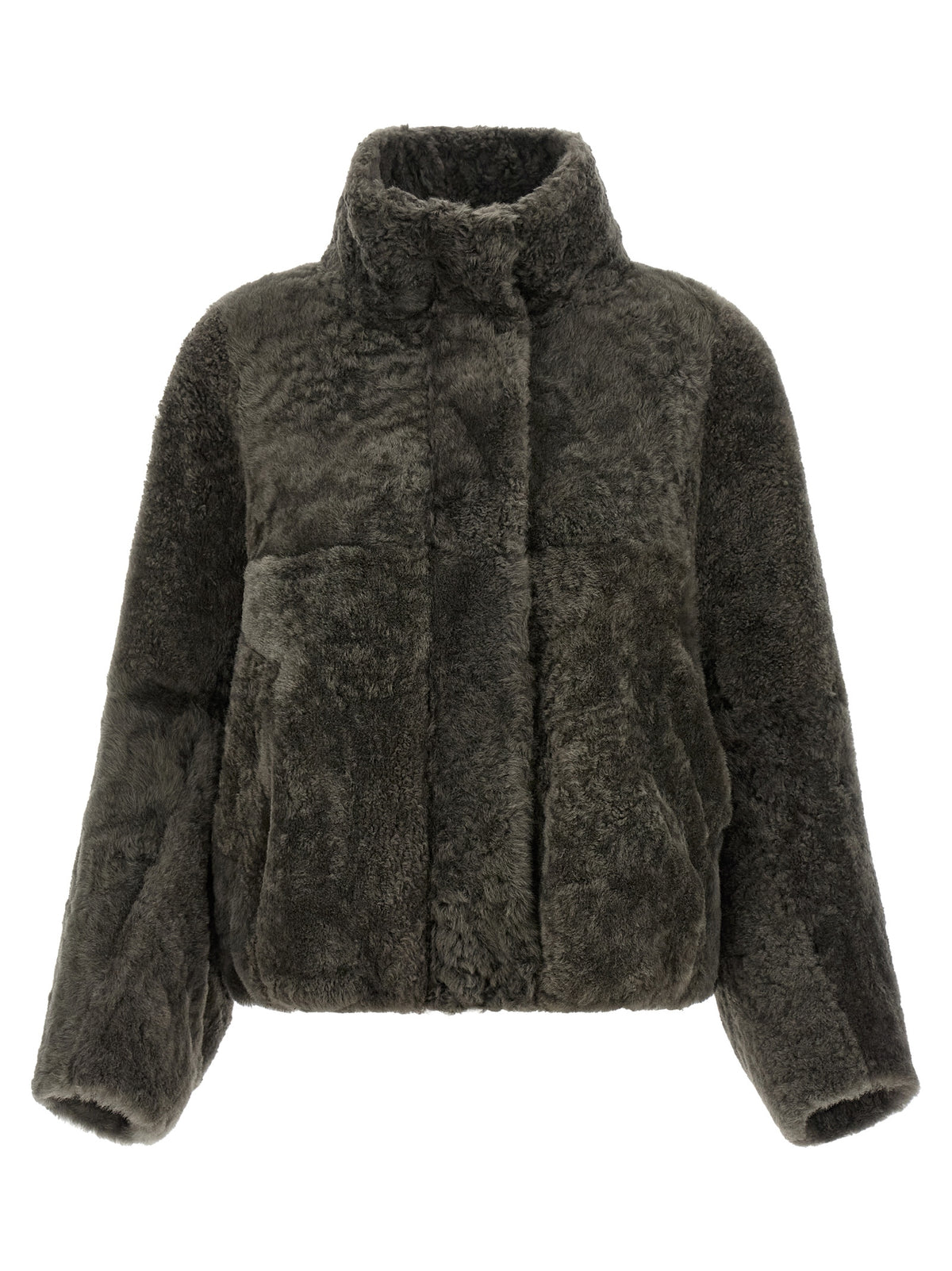 Gray Lamb Leather Full-Length Jacket