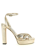 Gold Tencel Stiletto Heel Sandals