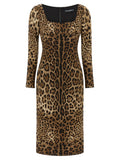 Brown Viscose Midi Dress