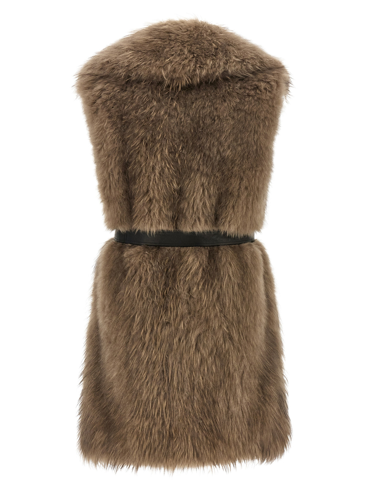 Beige Lamb Fur Sleeveless Jacket