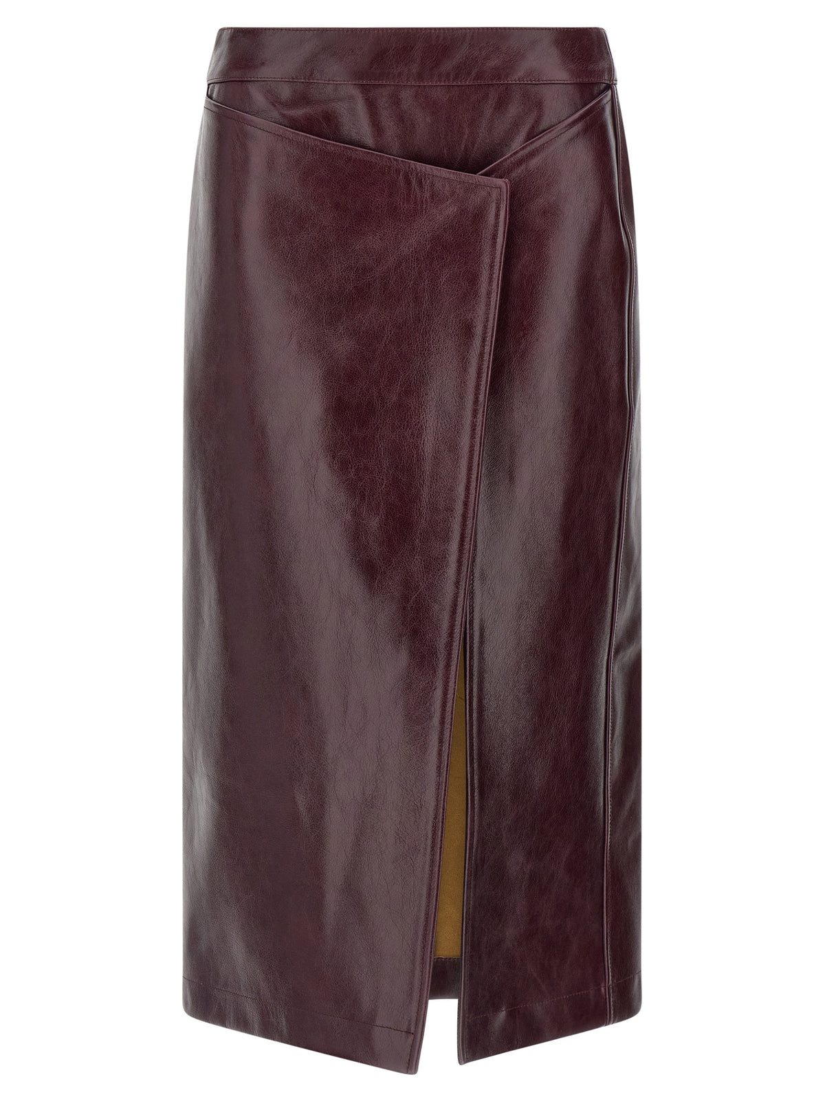 Bordeaux Cowhide Midi Skirt