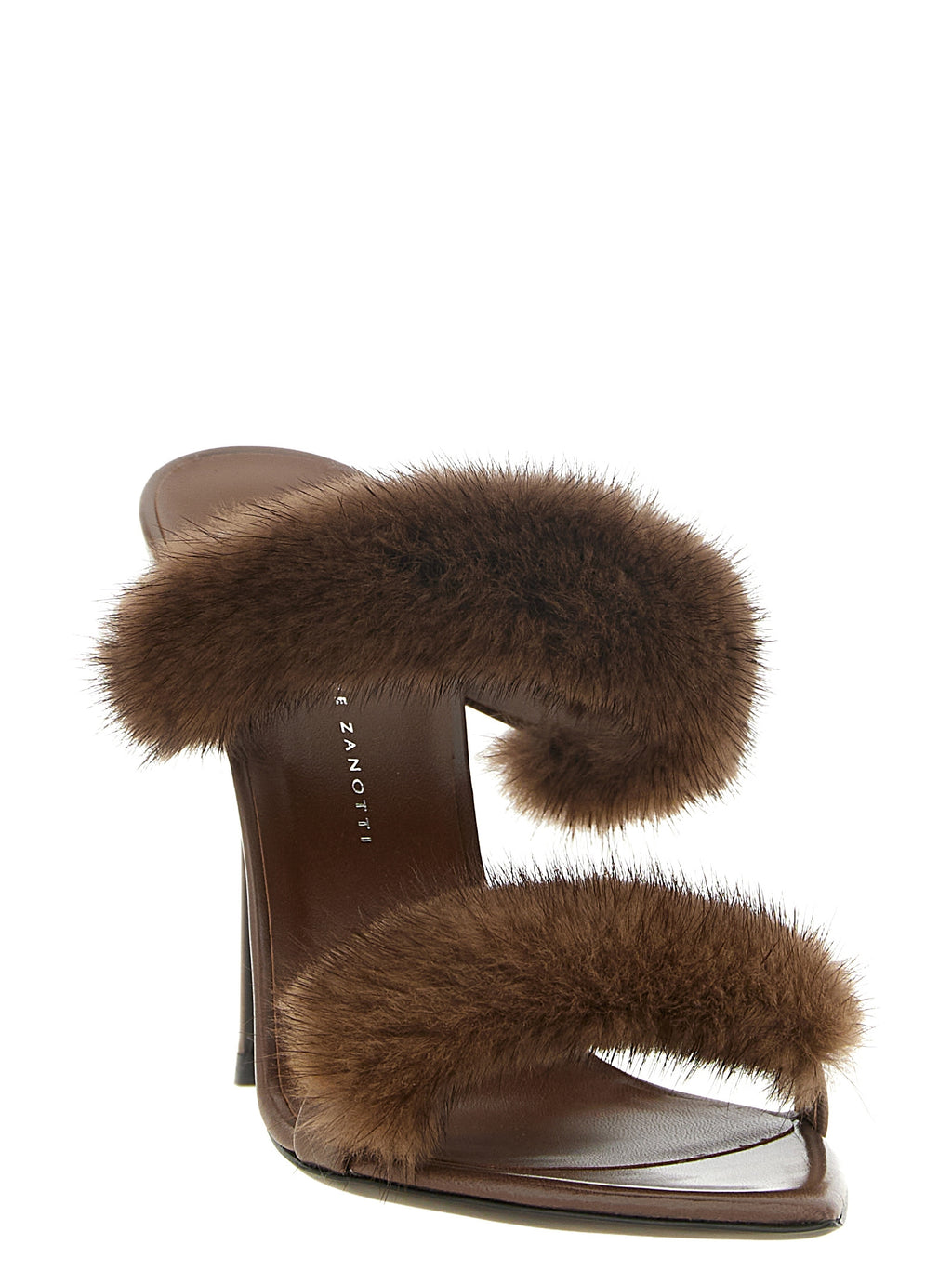 Brown Cowhide Stiletto Heel Sandals