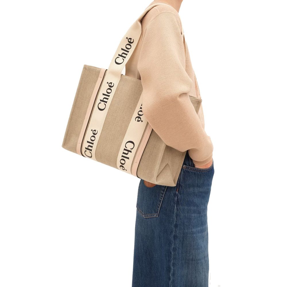 Beige Linen Tote Bag
