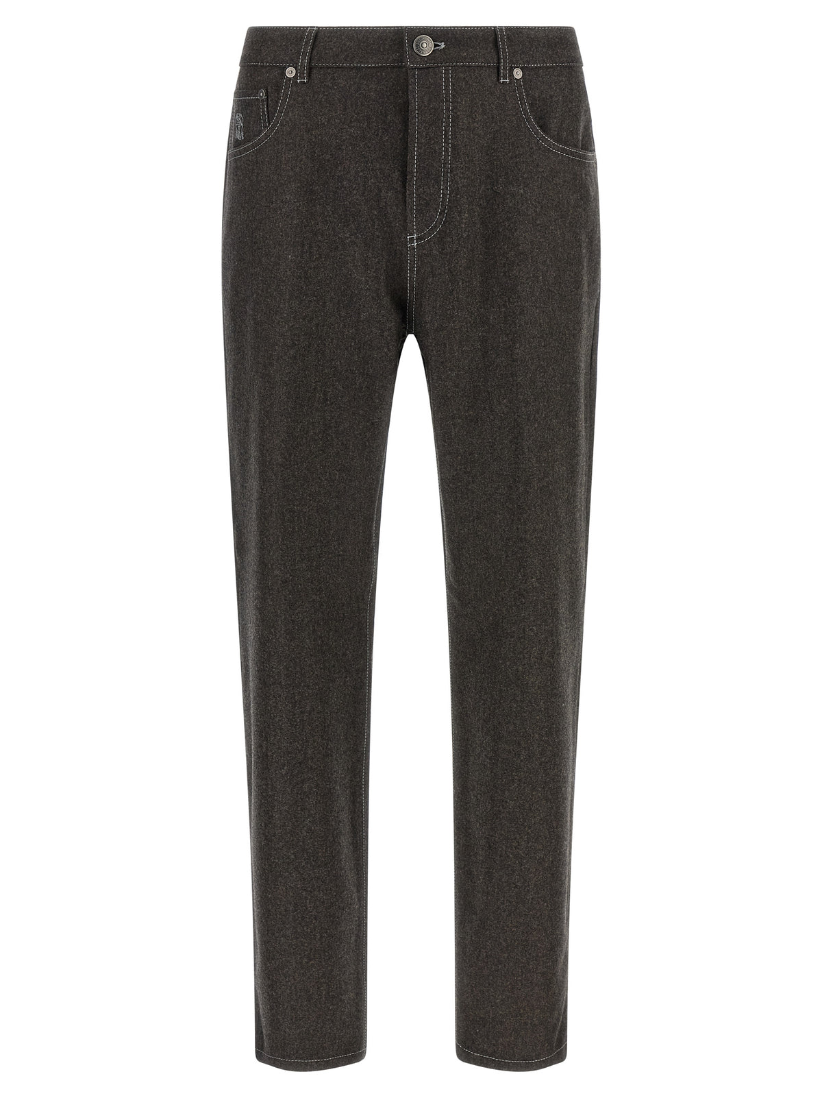 Gray Virgin Wool Casual Pants