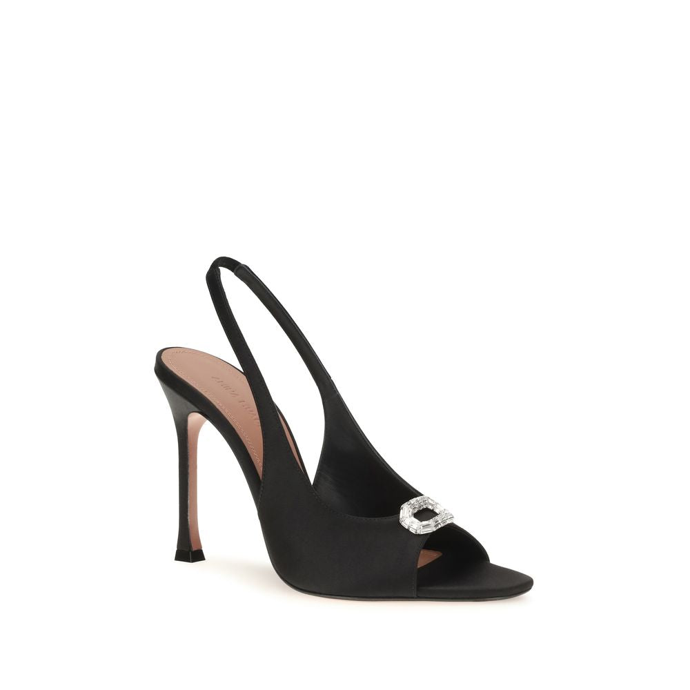 Black Satin Stiletto Heel Sandals
