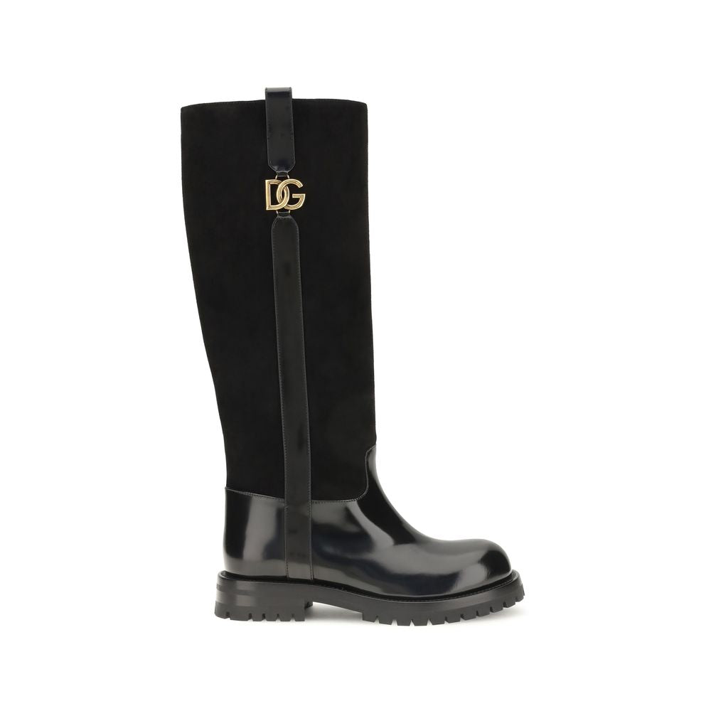Black Calf Leather Bos Taurus Flat Boots