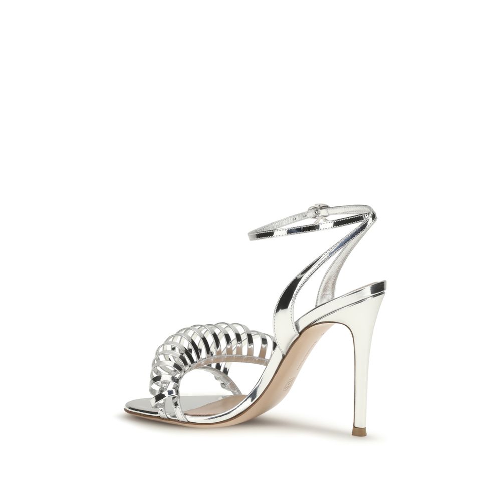 Silver Calf Leather Bos Taurus Stiletto Heel Sandals