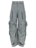 Gray Viscose Cargo Pants