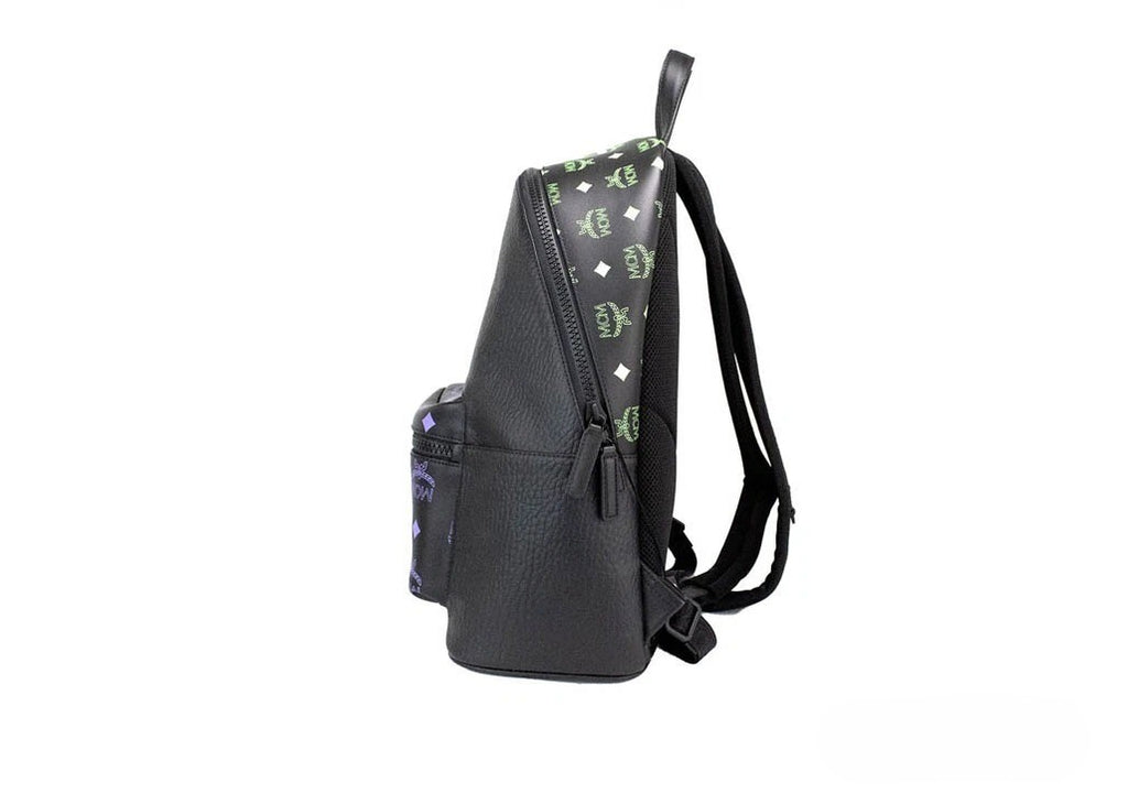 MCM Color Splash Visetos Black Green Purple Medium Mixed Leather Backpack Bookbag