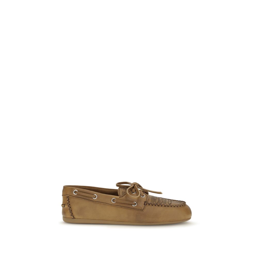 Beige Calf Leather Bos Taurus Slip-On Loafers