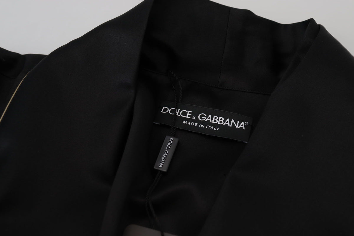 Black 100% Silk Robe Coat Wrap  Jacket