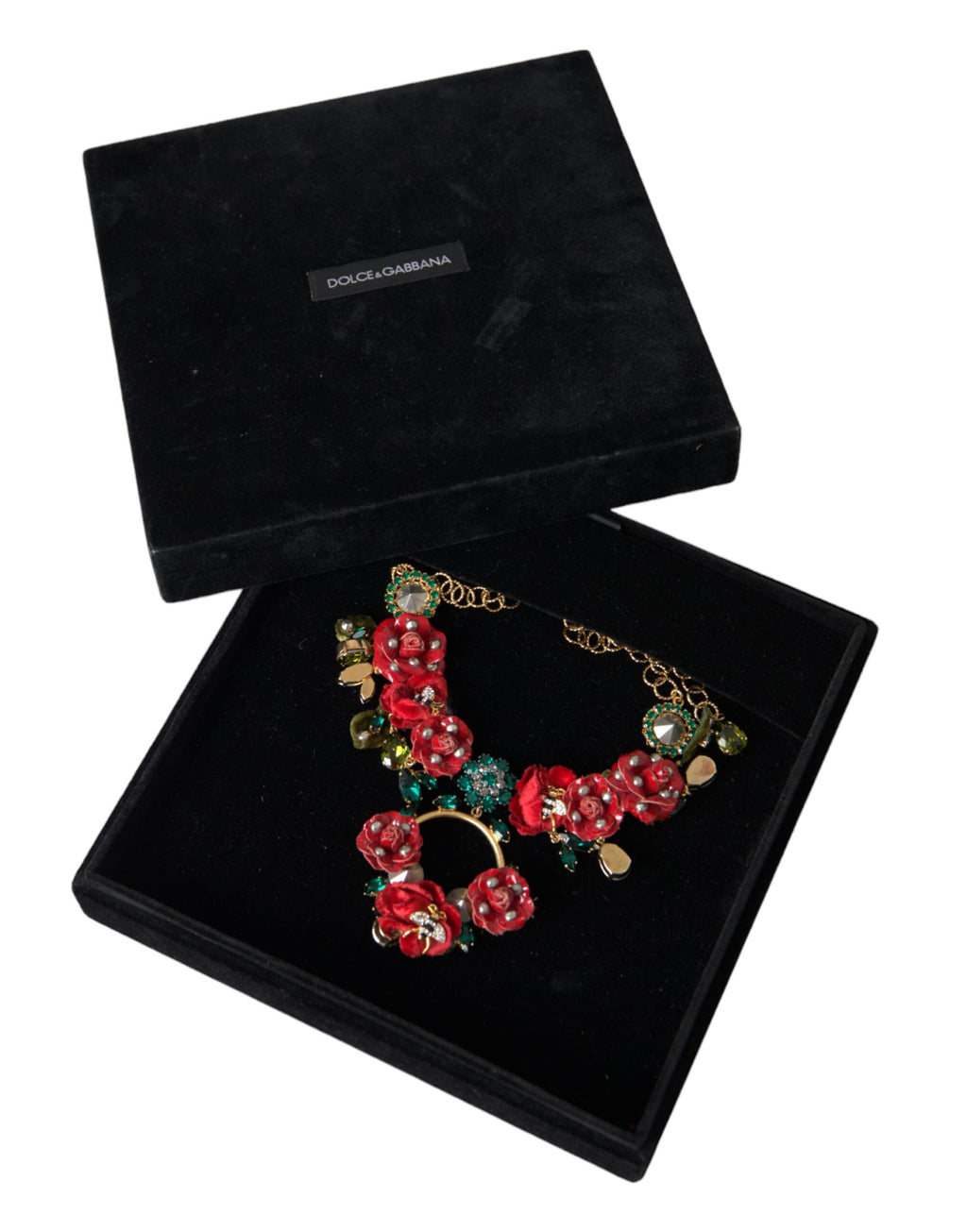 Gold Brass Link Chain RosePetal Crystal Pendant Necklace