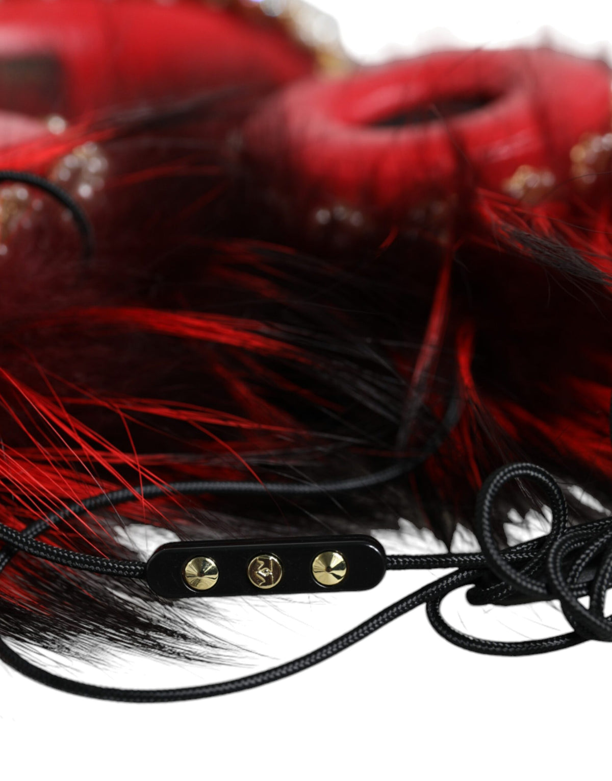 Red Gold Crystal Fur Headset Audio AUX Headphones