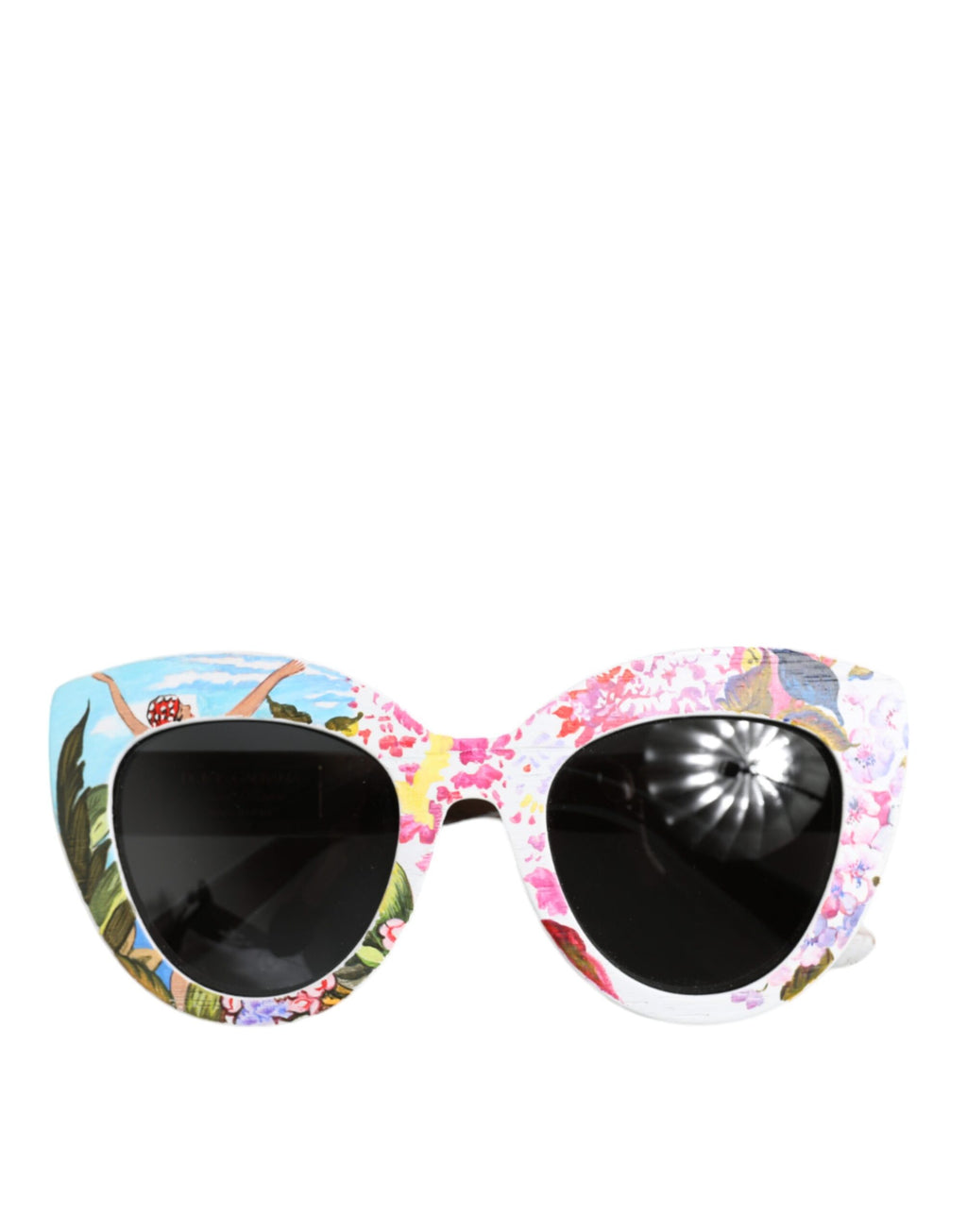 Multicolor Wood Crystal Brass Frame Floral Hand Paint Sunglasses