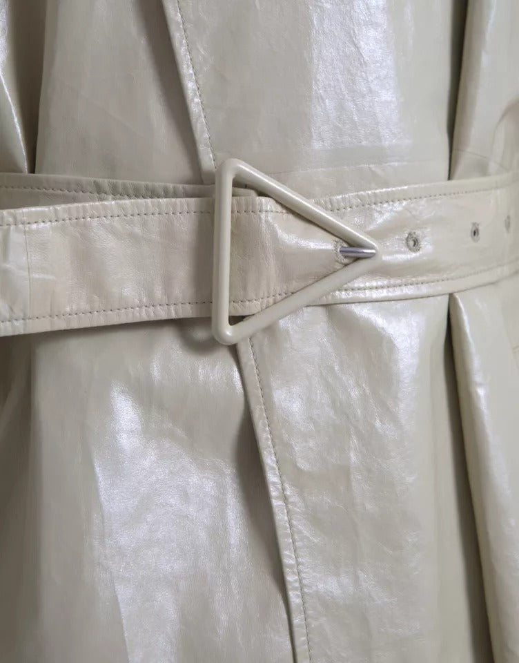 Beige Lambskin Leather Trench Coat Jacket