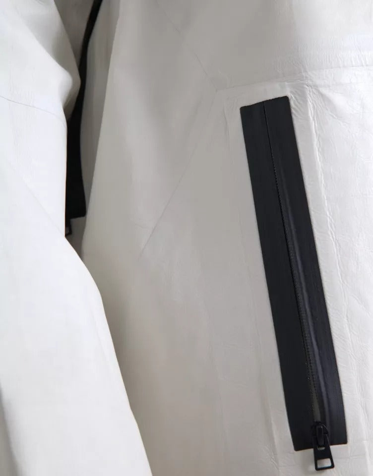 White Leather Men Waterproof Jacket Blouson