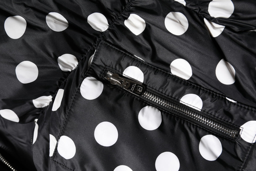 Black White Polka Dot Full Zip Puffer Jacket