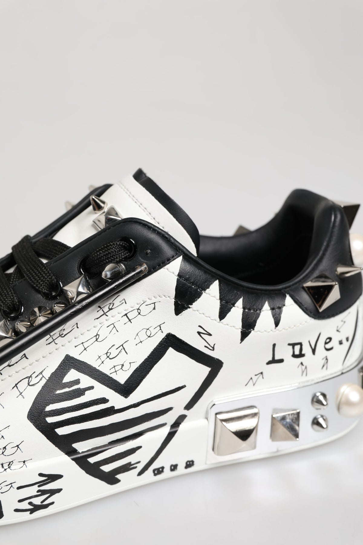 Black White Studded Low Top Sneakers Shoes
