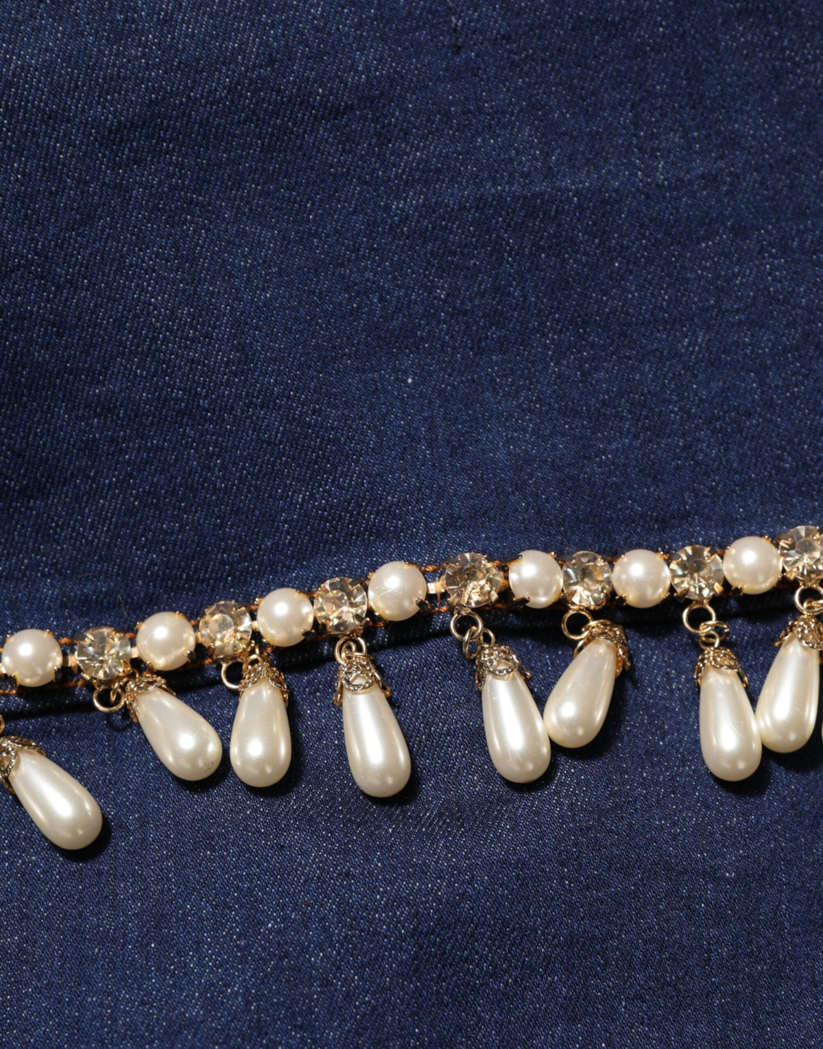 Blue Cotton Denim Crystal Embellished Jacket