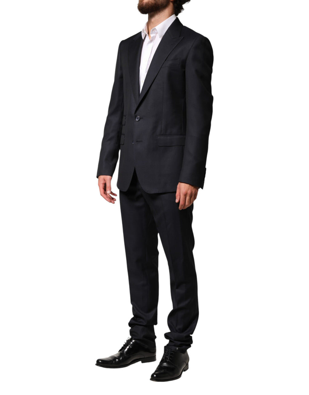 Dark Blue Wool Single Breasted Men 2 Piece Suit